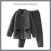 Winter Pajamas Woman Coral Suede Triple thickened clip cotton padded jacket with velvety warm flannel Home Clothing Ultra-thick outwear