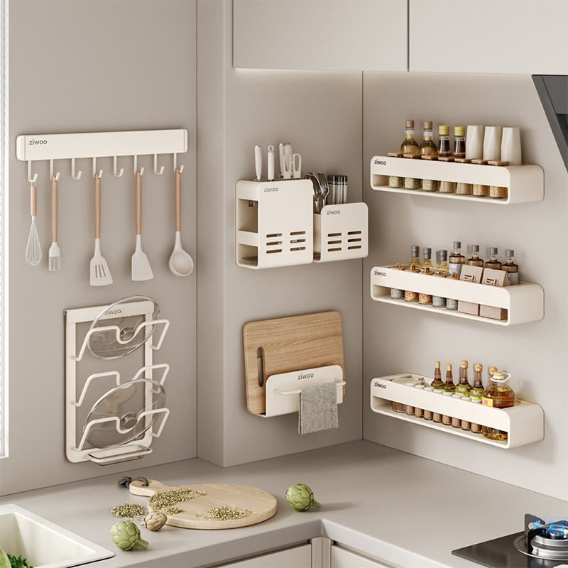 FINECHI キッチンラック、パンチフリースパイスラック、壁掛けナイフラック、備品、多機能収納ラック