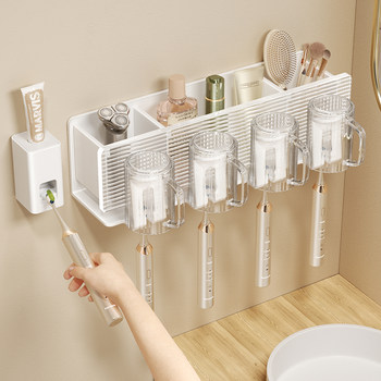Toothbrush Holder, No-Drill Acrylic Hair Dryer Holder, Bathroom Mouthwash Cup, Wall-Mounted Electric Toothbrush Rack
