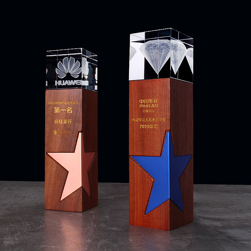 Creative Crystal Trophy custom metal solid wood trophy set for upscale atmospheric annual meeting Excellent Employee Champions Cup