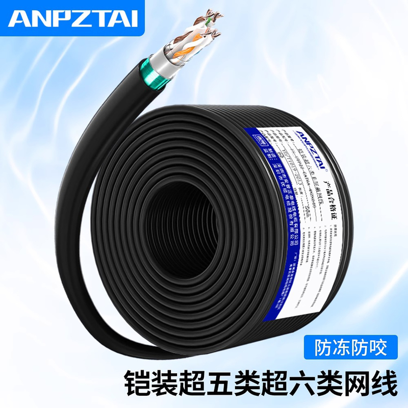 Amp Category 5E Category 6E Armored Network Cable Pure Oxygen-Free Copper Core Double Shielded Outdoor Anti-Rat Biting Steel Belt Iron Sheet