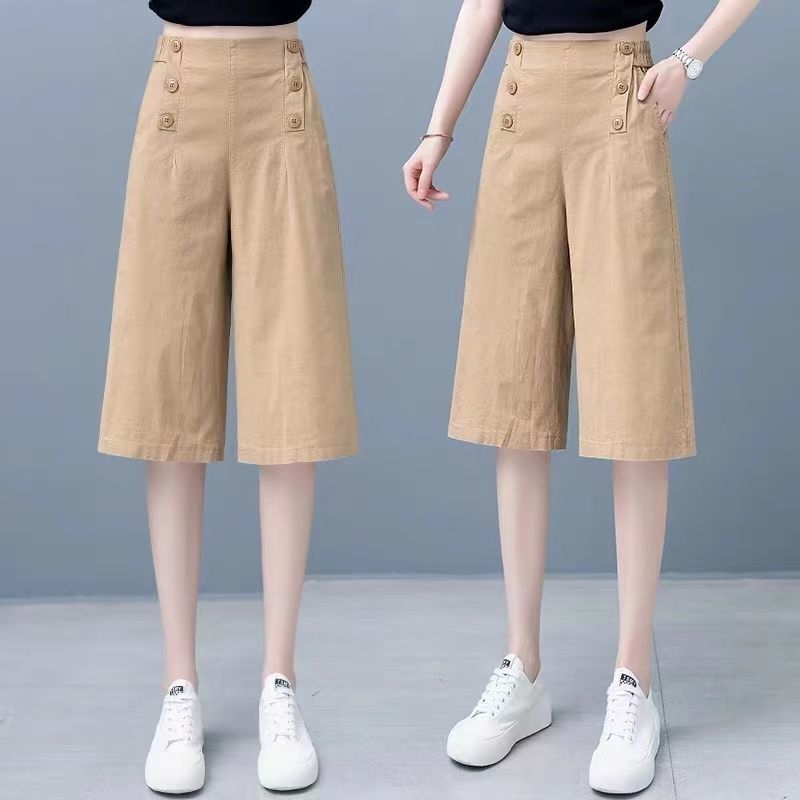 Women's Cropped Wide-Leg Pants 2025 New Summer Thin High-Waisted Straight Loose Casual Mid-Length Pants for Petite Women
