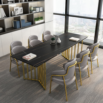 Rock board conference table Long table Simple modern negotiation training workbench Small light luxury office conference table and chair combination