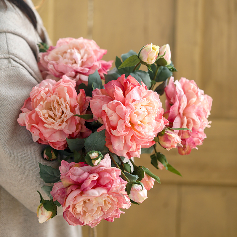 Eurostyle Imitation Dry Flower Charred Side Peony Emulation Bouquet Living-room Table Surface Decoration Fake Flower Furnishing Flower Arrangement Fake Flower Pendulum