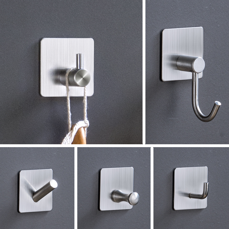 304 stainless steel nail-free hook single hook wall-hanging free hanging clothes hook bathroom kitchen toilet wall hook-Taobao