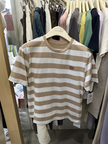 ACME2 Korea Donggate 2023 Spring Color Strip Spring Round Round Color Color Lens Embroidery Letter Short Sleeves T-Shirt Woman