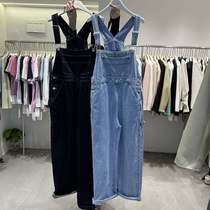 Fashion style small jeans strapped pants in 2023 Han Ed Harbor wind high waist broad leg connector pants