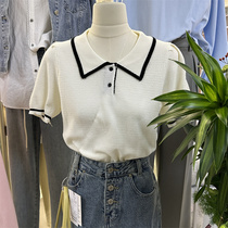 boron 2023 Spring Han salt and sweet short short dummy wearing a tie - collar loose short sleeve knitted shirt