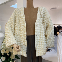 2022 early autumn MOOLE Korean version fashion sweet all-match casual design sense pleated puff sleeve cardigan jacket women