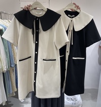 2022 summer new feiding Korean style temperament doll tie short-sleeved contrasting color small fragrance dress trendy
