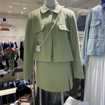 2021 autumn new South Korea Dongdaemun fashion small fragrance lapel coat short high waist slit skirt