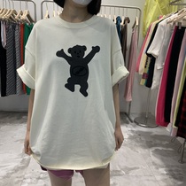 sline Korean version 2022 summer new casual wild creative bear print short-sleeved loose top T-shirt womens tide
