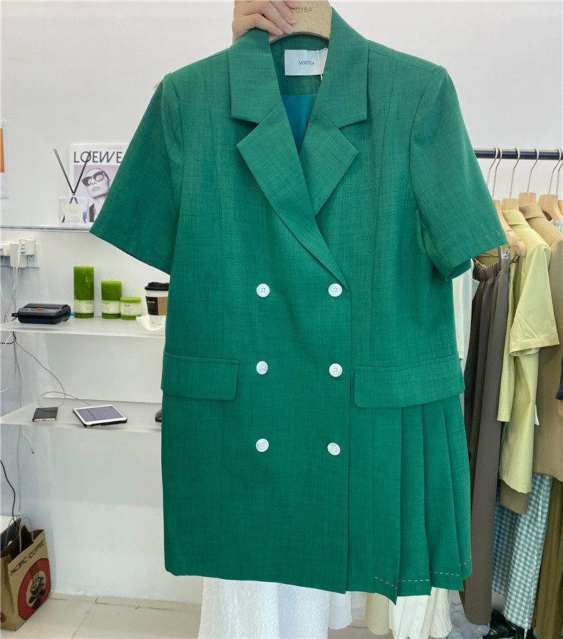 Seasonal clearance MOOTEA Korean summer fashion loose casual all-match suit collar double-breasted dress skirt