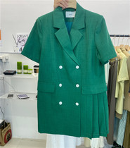 Season Clearance MOOTEA Korean Version Summer Fashion Loose Casual Versatile Suit Collar Double Breasted Dress Short Skirt