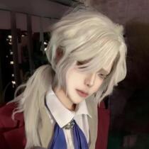 Fake hair cos fifth personality composer white hair tail anime style two-dimensional medium long hair long bangs full headgear