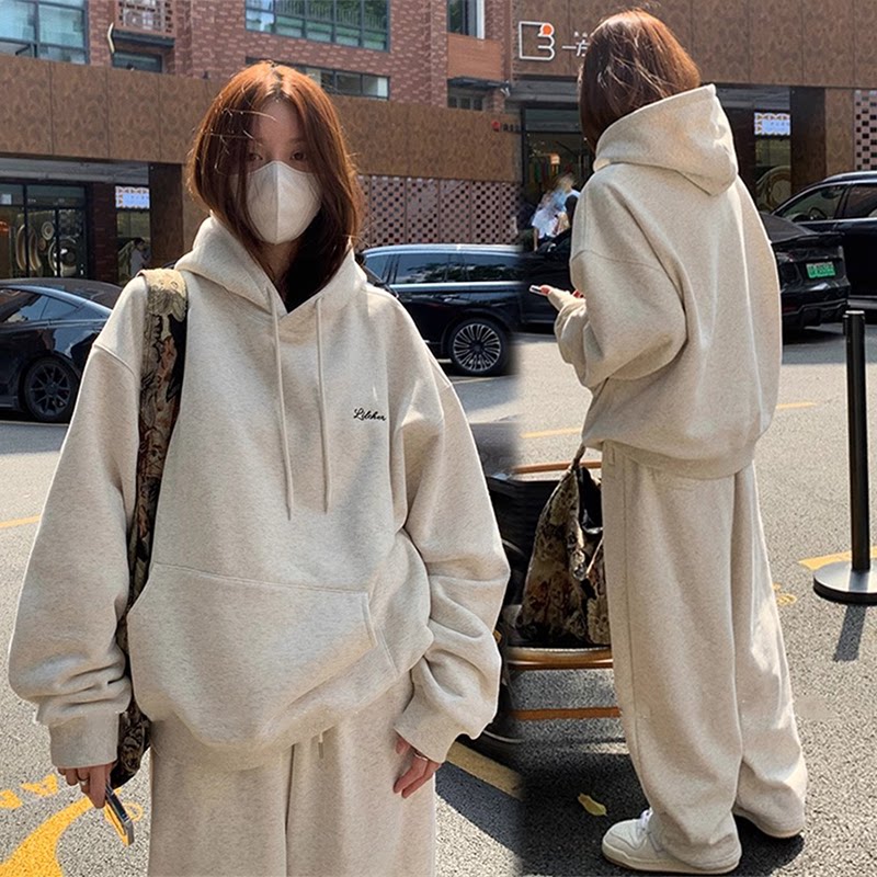 Even Cap Sweatpants Sports Suit Women Autumn Winter Nets Red 2023 Fried Street Plus Suede Thickened Casual Two Suits-Taobao