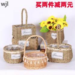 Hand-carved blue flowers arrangement flower art rattan weaving willow weaving wedding flower children's photo props fruit picnic basket