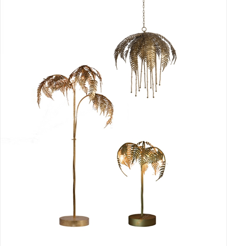 American-Style Vintage Wrought Iron Leaf Soft Decoration Design Villa Model House Hotel Palm Tree Table Lamp Floor Lamp