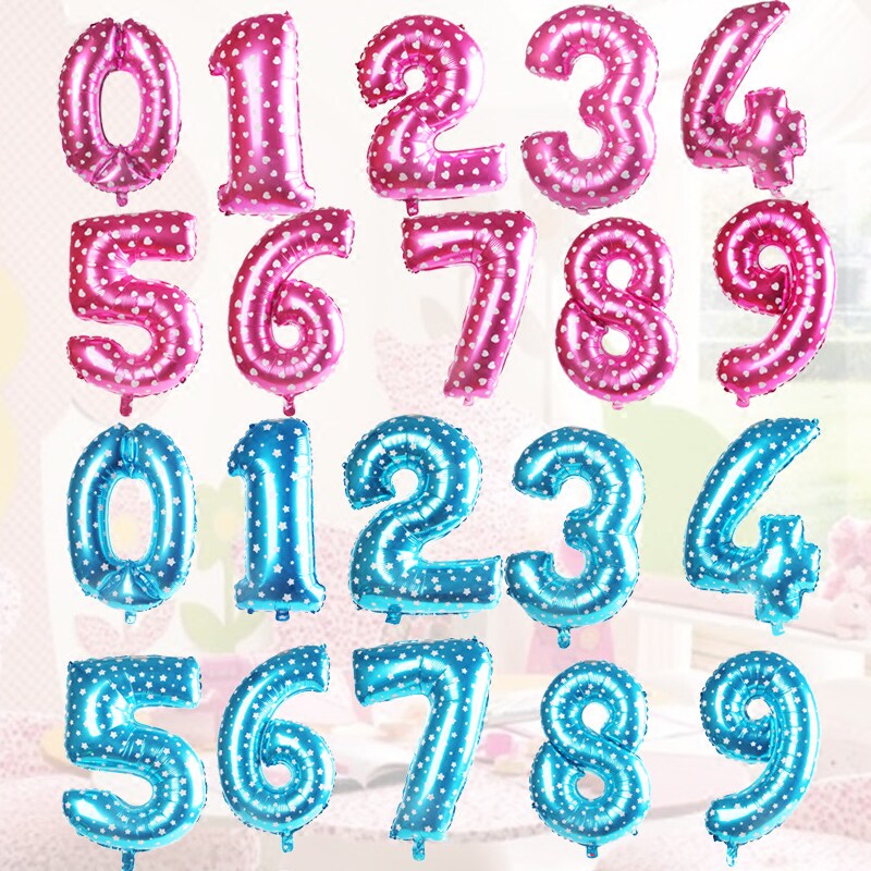 Size number 0-9 blue pink printed digital birthday aluminum film foil Balloon Party Wedding anniversary Decorative Arrangement