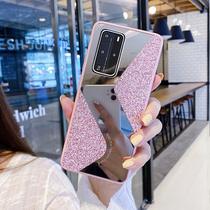 Huawei p40pro mobile phone shell flash powder p30 protective shell makeup mirror p40p protective sleeve Women in fashion extravagant 40pro curved screen huaweto mirror mate30 girl