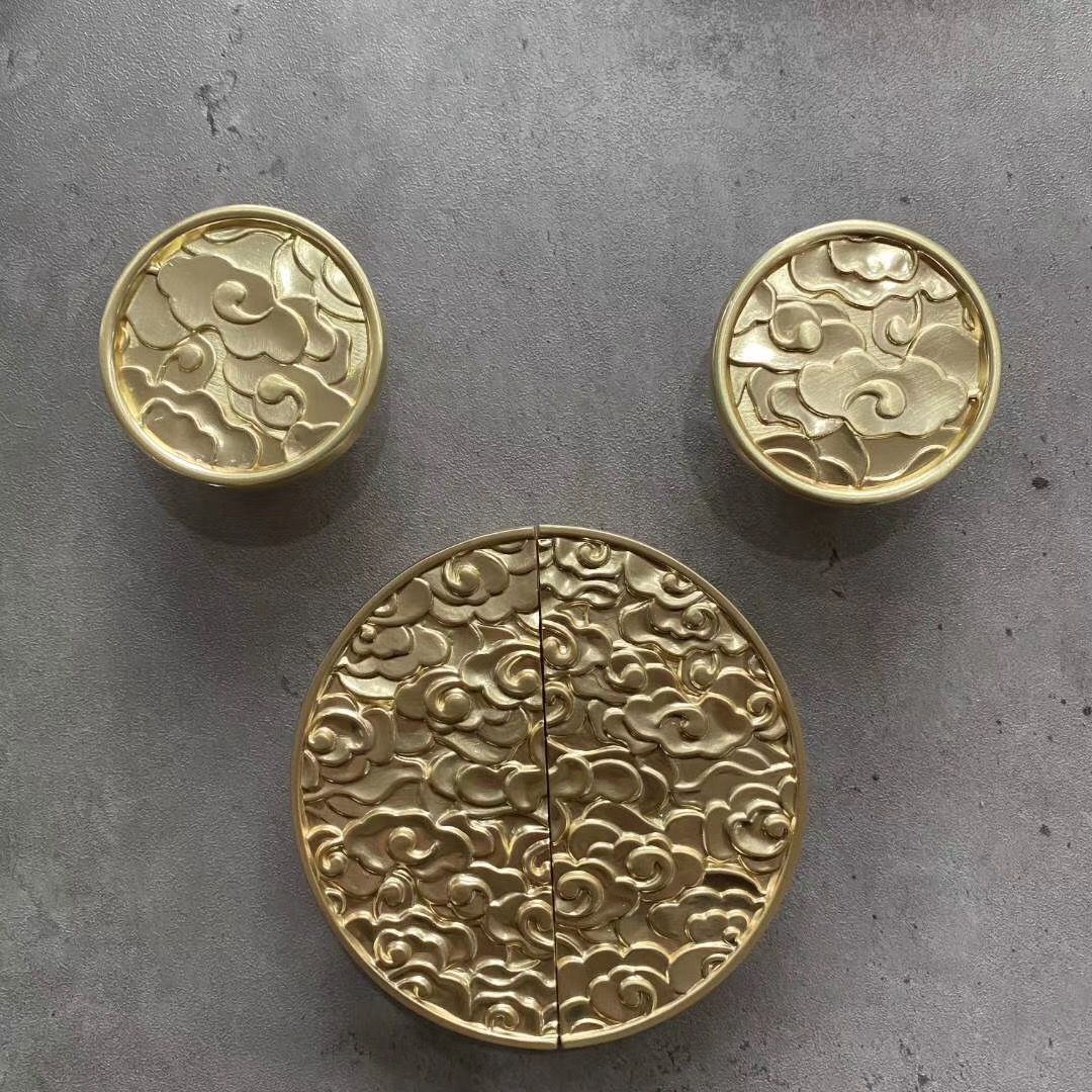 New Chinese cabinet door imitation antique solid wood integral cabinet disc handle drawer wardrobe with light lavish golden handle to the furniture