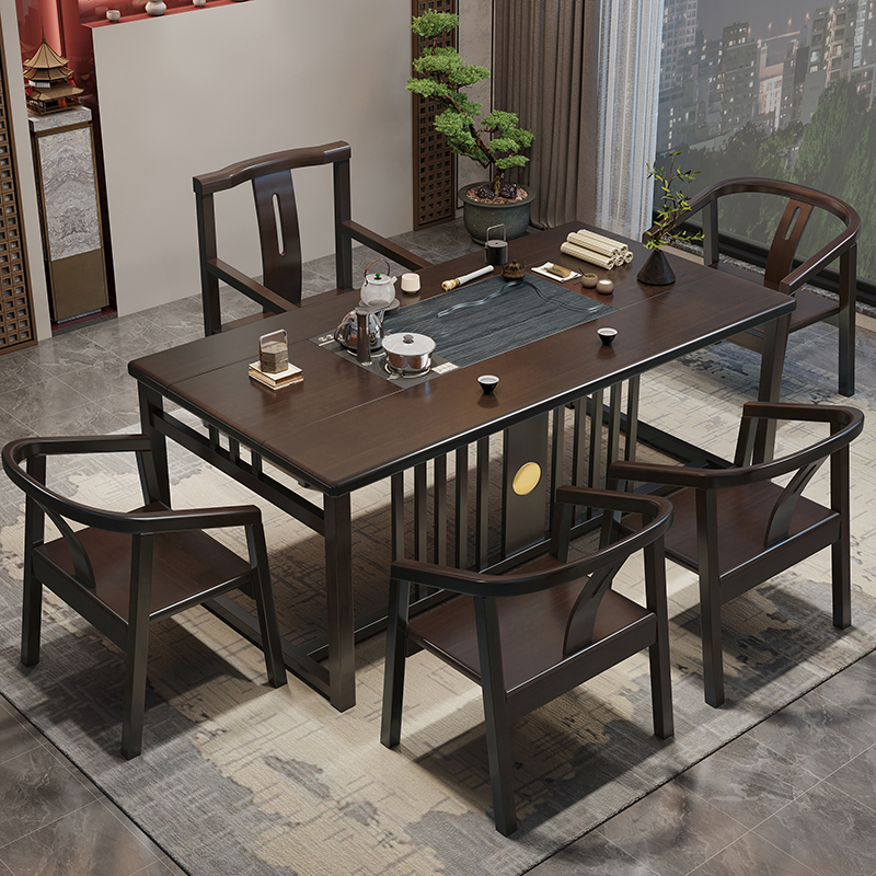 Tea table and chair combination new Chinese style solid wood 1 5 meters coffee table set simple modern home office integrated tea table