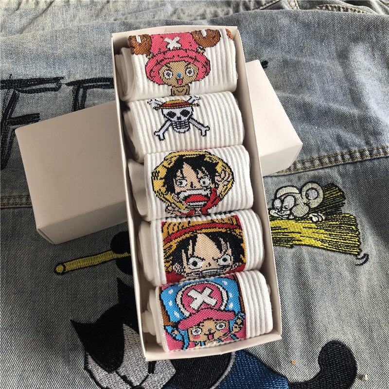 Mid-Calf Socks for Women, Trendy Couple Socks, Versatile, Personalized Anime Cartoon Straw Hat Luffy Pirate Socks for Men