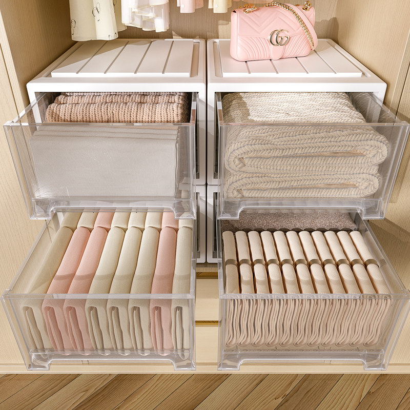 Drawer containing box Plastic home transparent storage finishing box wardrobe clothes lingerie containing drawer-type containing box-Taobao