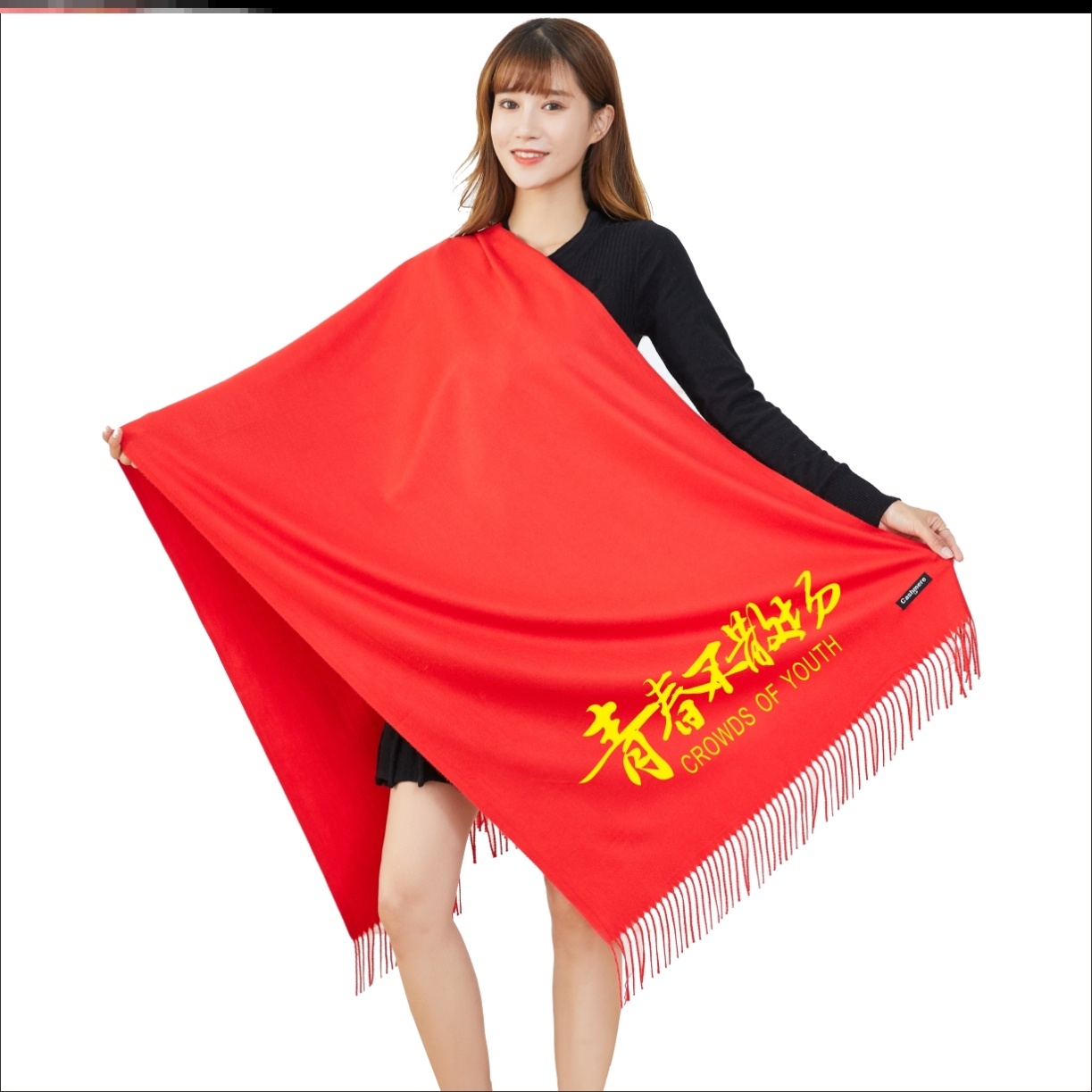 Big red scarf men's and women's Chinese red annual meeting Benming year LOGO big red shawl cashmere scarf custom word China