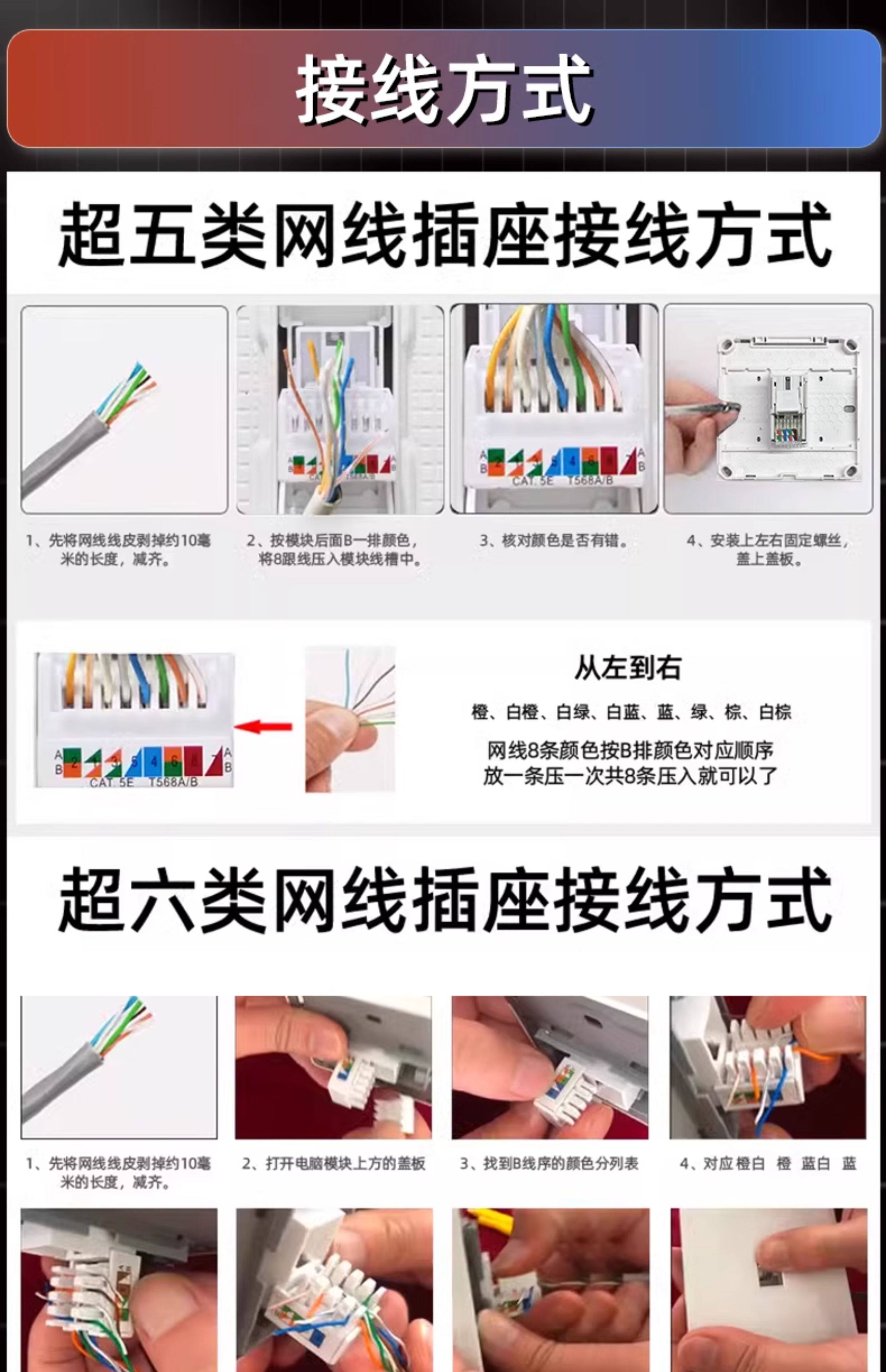 Розетка сетевая LAN 锦迈明装电脑插座带超六类模块 多孔千兆网络网线盒开关面板12345 Kam