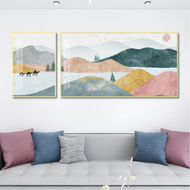 Modern little frescoed living room decoration painting Nordic style landscape scenery Two couplets sofa Background wall Restaurant wall hanging painting