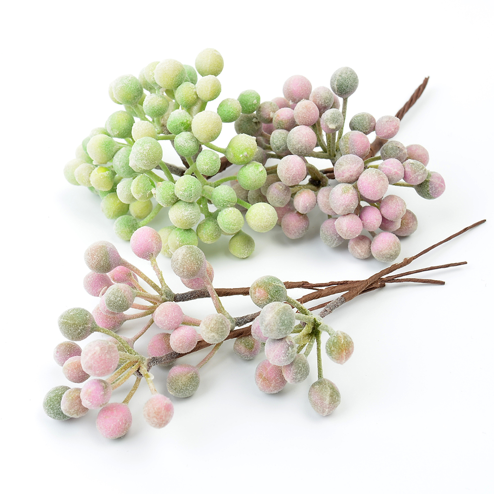 Simulation Christmas small berry plastic plant DIY handmade headdress accessories boutonniere straw hat flower succulent flocking hoarfrost