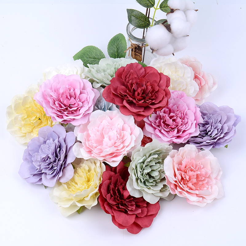 Small Qing new color system emulation peony flower head silk cloth fake flowers DIY handmade material home living room decorated desert rose