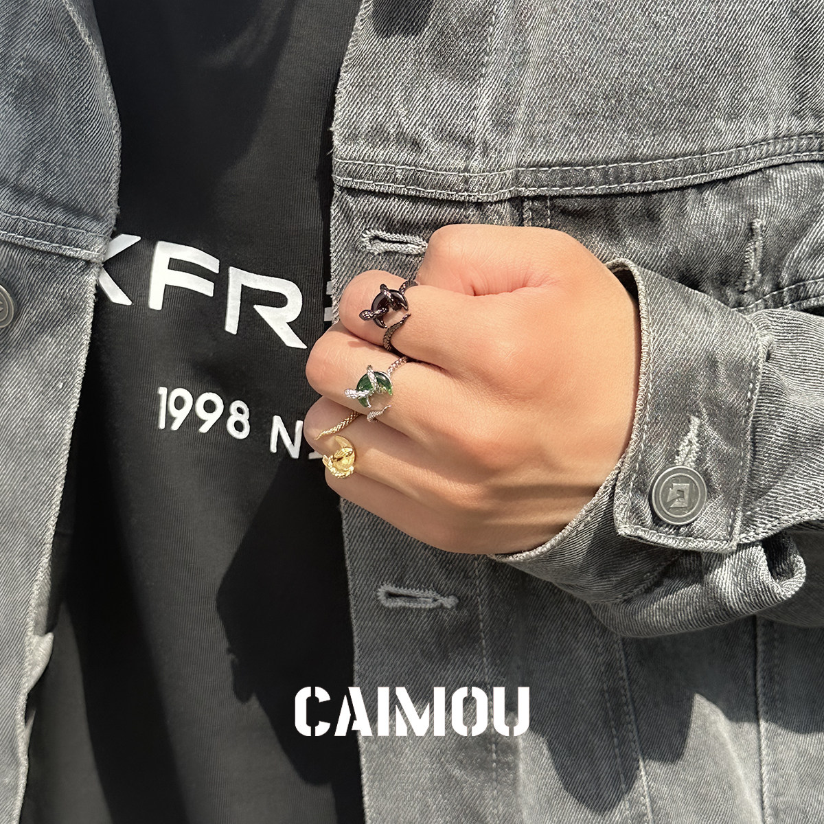 Кольцо CAIMOU 'Змея и Луна' черное