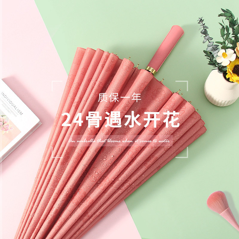 24-bone water-blooming umbrella female long handle straight rod large wind-resistant high-value ins double male student flower umbrella