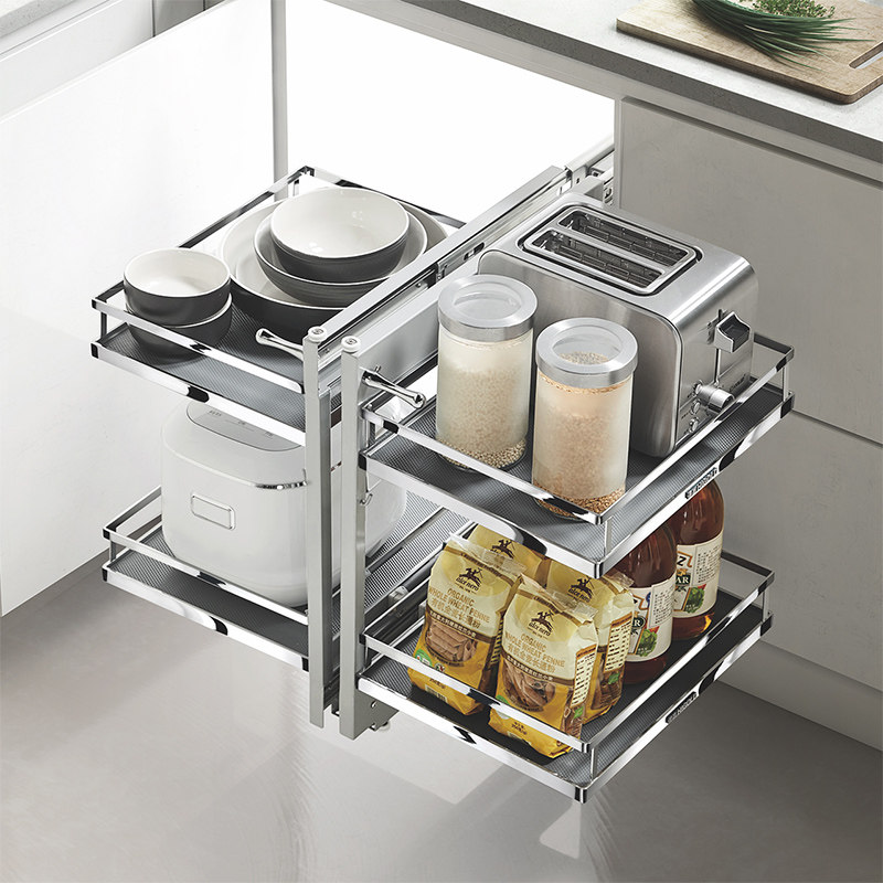 HIGOLD Humvee Corner Pull Basket Kitchen Overall Cupboard Pull Basket Full Opening Small Monster Bowl of Dish Drawer Seasoned Basket rack