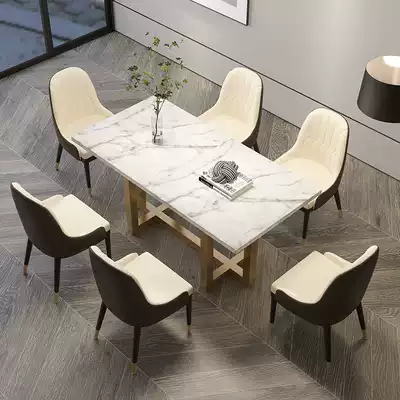Marble dining table Nordic household modern simple rectangular small apartment dining chair combination Italian stainless steel dining table
