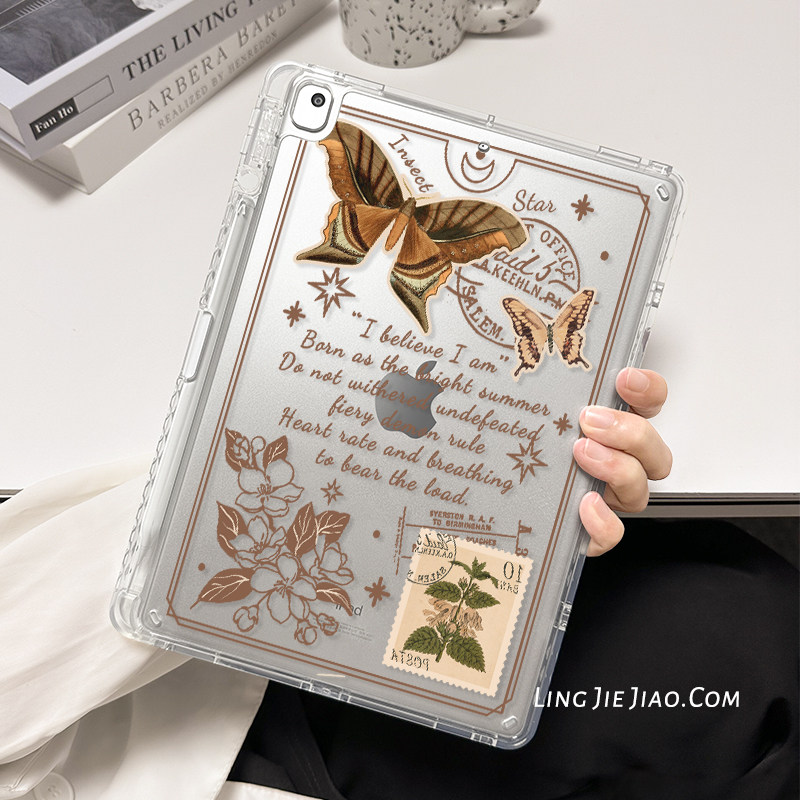 (high through acrylic) Applicable ipadair5 Protective sleeve Apple XI Gen 10 9-inch flat shell with pen slot pro11 creative butterfly 2022 anti-bend single bottom 2021 anti-fall