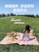 Beach grass waterproof picnic mat outdoor camping picnic outfit portable spring outing foldable cotton and linen picnic cloth