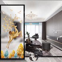 Modern art glass partition screen Entrance TV background wall matte double-sided effect Golden deer jump