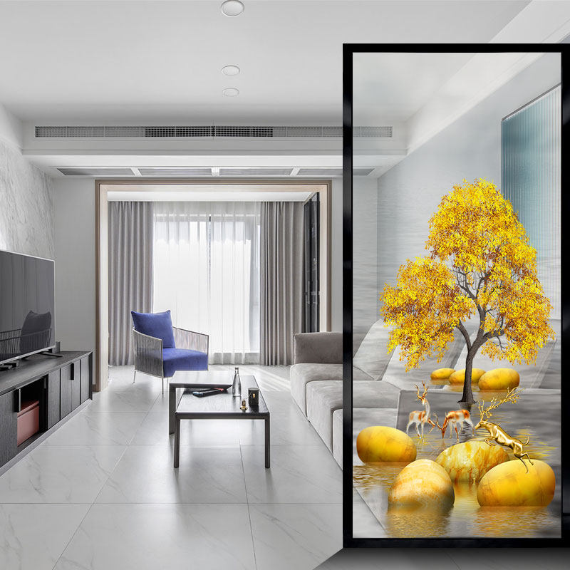 Nordic art glass screen Small apartment light luxury custom living room bedroom partition Matte translucent double-sided effect