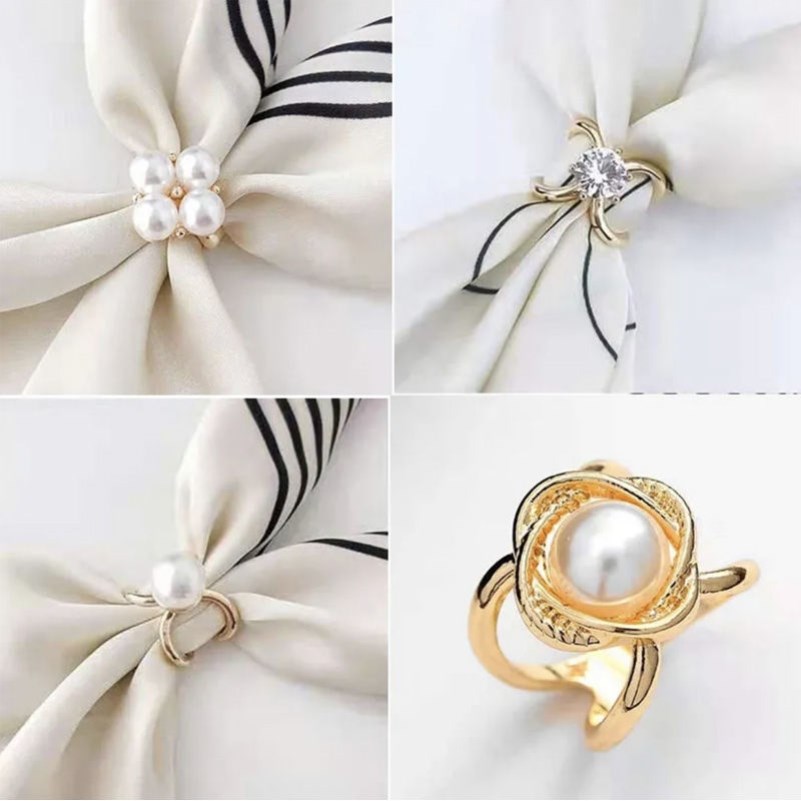 Silk scarf buckle multifunctional brooch dual-purpose high-end mini square scarf buckle ring pearl versatile exquisite clothes corner knotted buckle