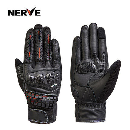 NERVE New Black Red Carbon Fiber Motorcycle Gloves Men Four Seasons Locomotive Rider Waterproof and Fall Winter