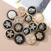 Light luxury high-end fashion style round metal button pearl diamond womens coat sweater jacket wild button