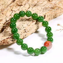 Yao Xinjiang Hetian Jade ball bracelet natural Jasper spinach green lady 10mm transfer bead Jade hand string