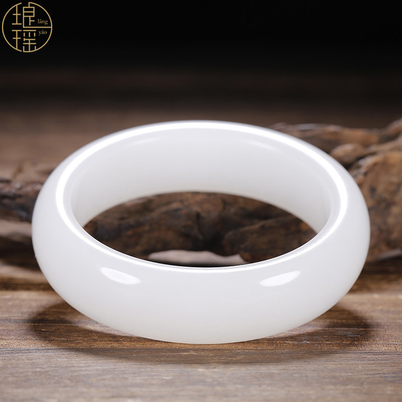 Luang Yao Xinjiang and Tian Yuhand bracelet natural goat fat jade white jade lady with a wide flat bar jade bracelet with certificate