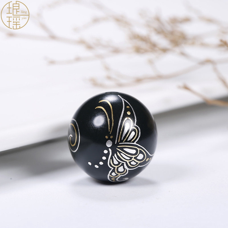 Langyao Xinjiang Hetian jade round bead pendant natural tower blue men's and women's gold and silver wrong gold craft transfer beads