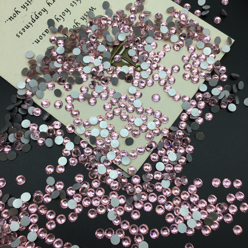 Dana Light Pink Round Flat-Bottom Rhinestones for Nails, Phone Stickers, Nail Art, Glass Rhinestone Accessories, DIY Dot Rhinestones, Whole Pack