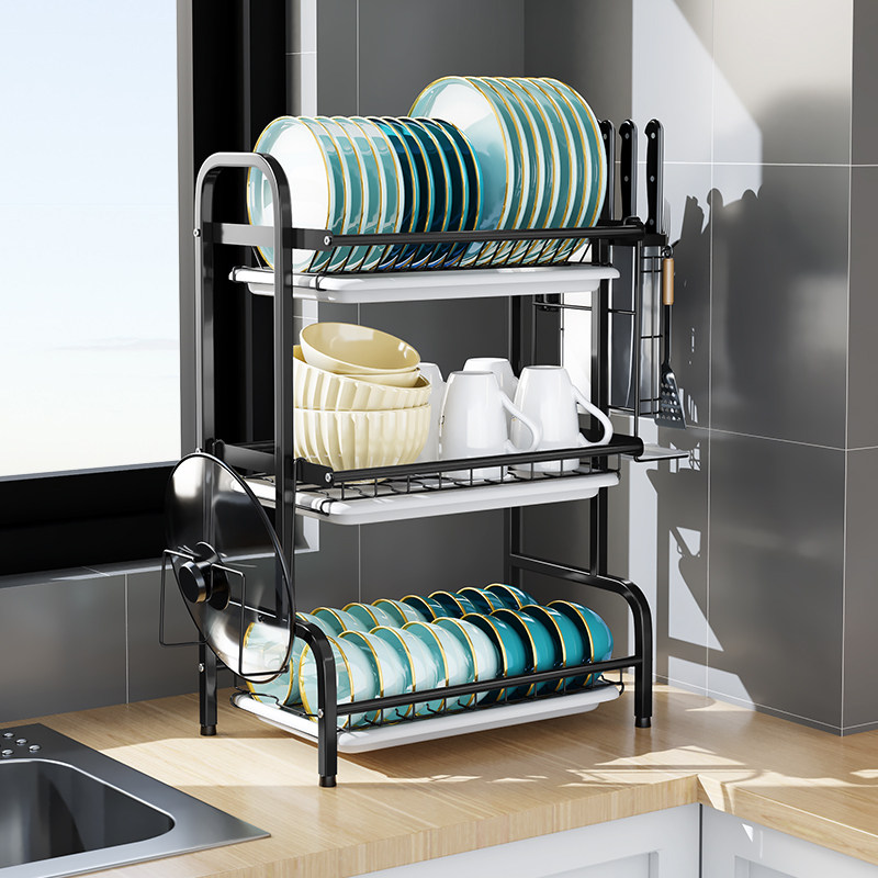 Kitchen Stainless Steel Drain Bowl Rack Putting Bowls Dish Tray Table Top Shelf Large Capacity Domestic Containing Layer Shelf