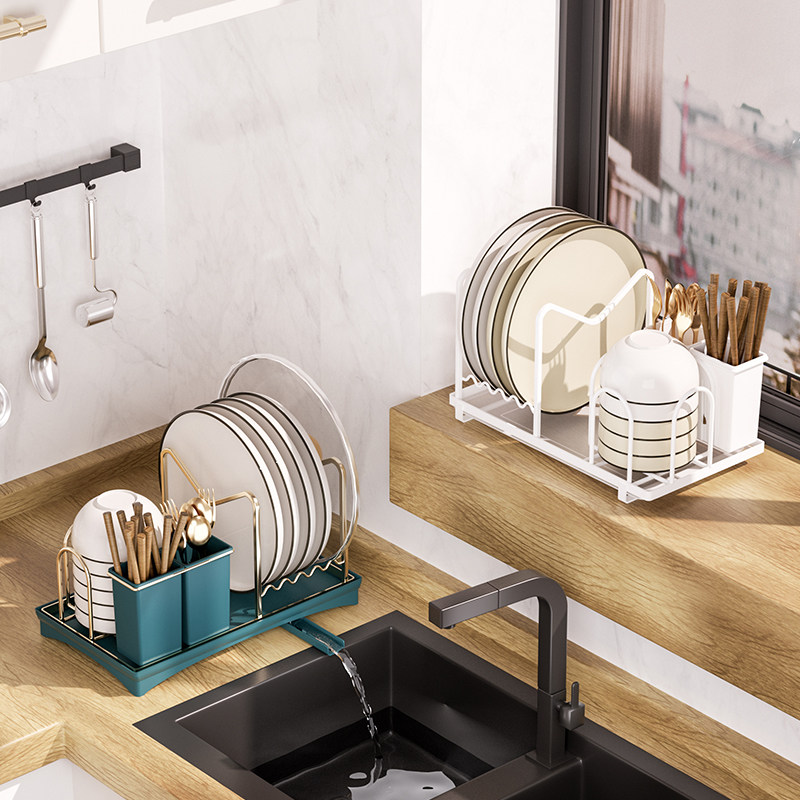 Kitchen Small Monolayer Dish Chopsticks containing drain Shelf White Small Number of Bowls Chopsticks Drain shelf Cupboard Contained